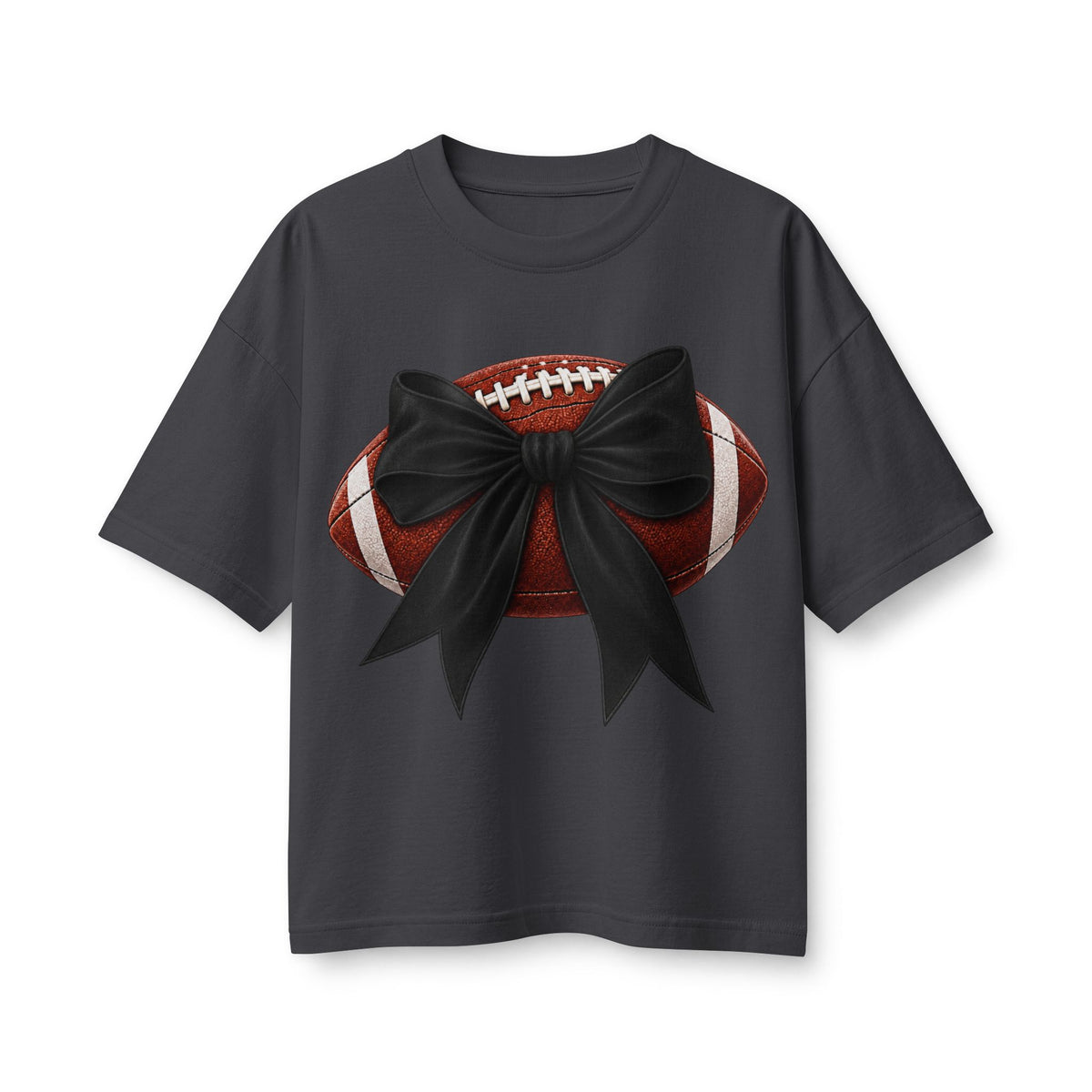 Football Bow Graphic Tee | Game Day Women's Oversized T-Shirt