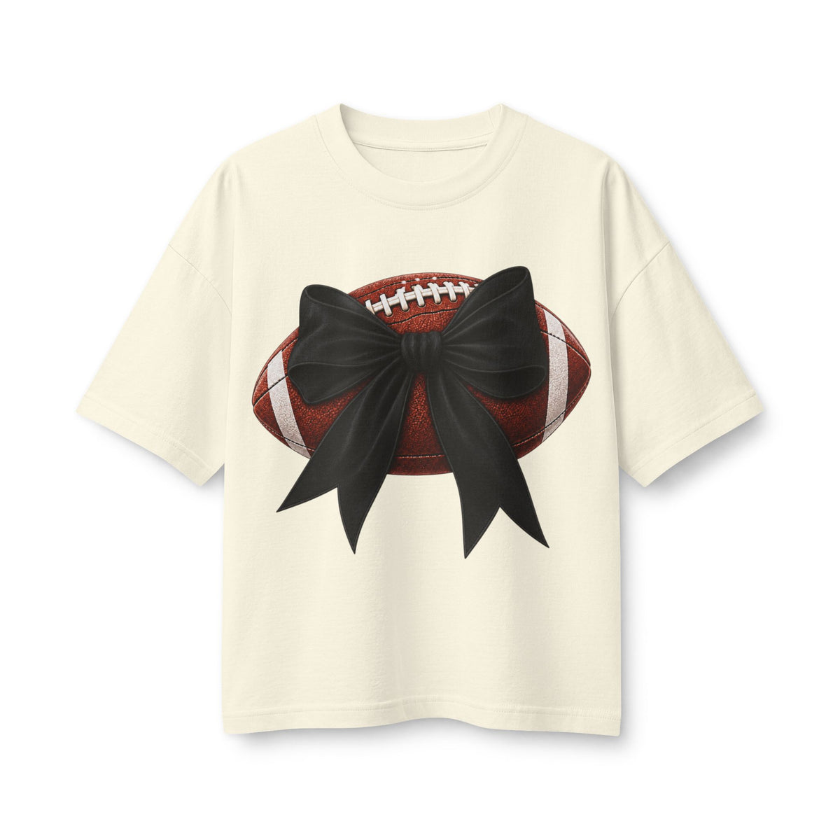 Football Bow Graphic Tee | Game Day Women's Oversized T-Shirt
