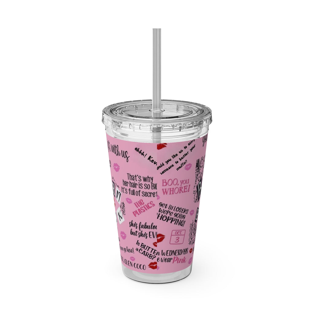 Burn Book Pink Tumbler with Straw — 16oz Insulated Travel Cup
