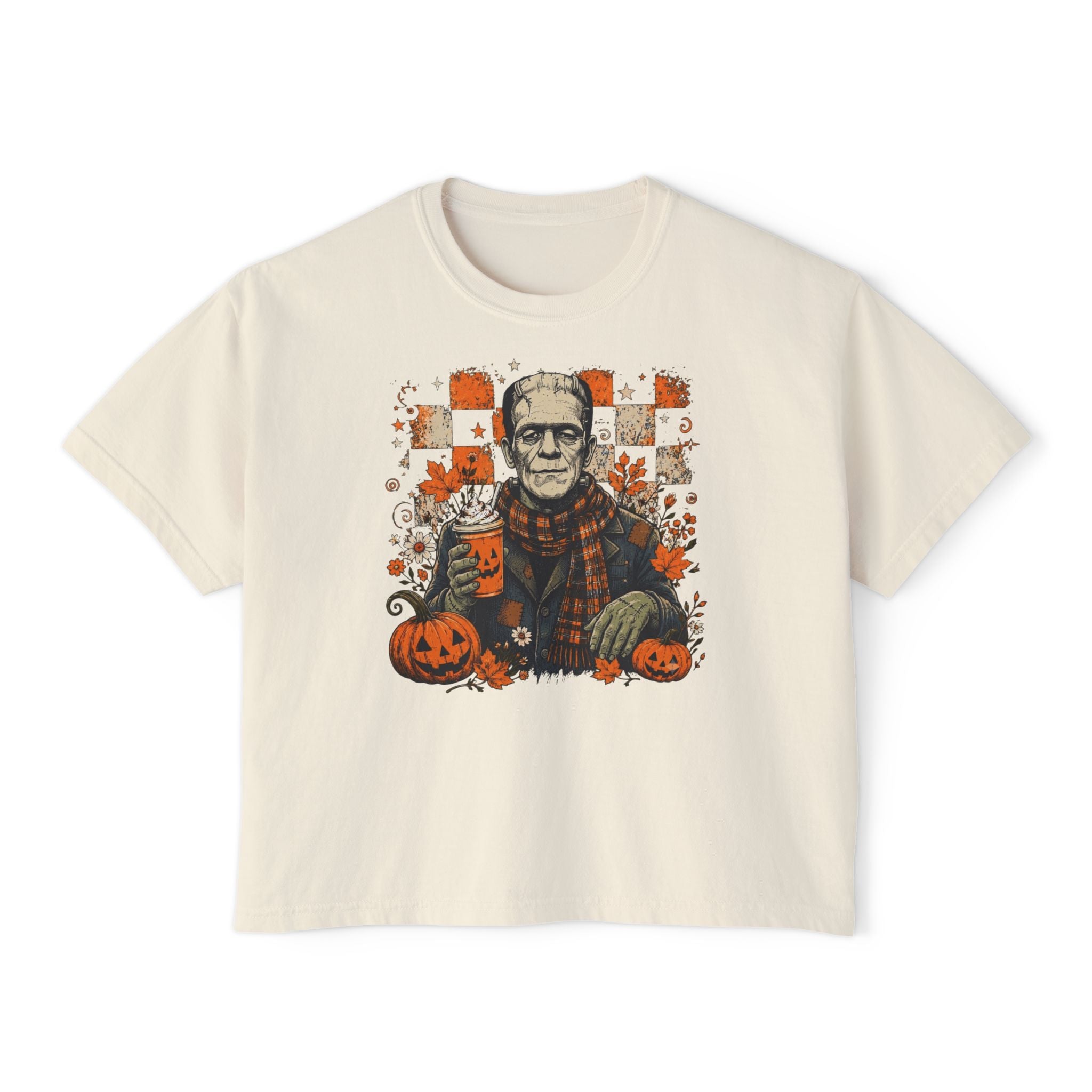 Frankie Halloween Tee - Retro Pumpkin Graphic Women's Boxy Tee