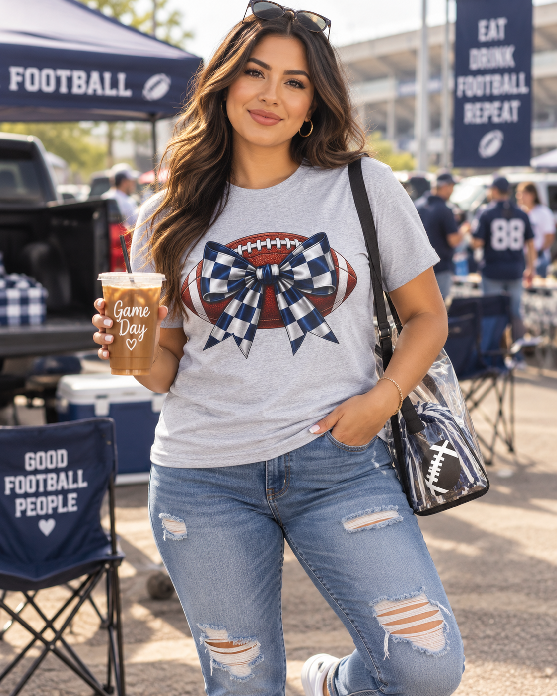 Football Bow Game Day Tee | Women's Tailgate Shirt | Cute Football Season T-Shirt