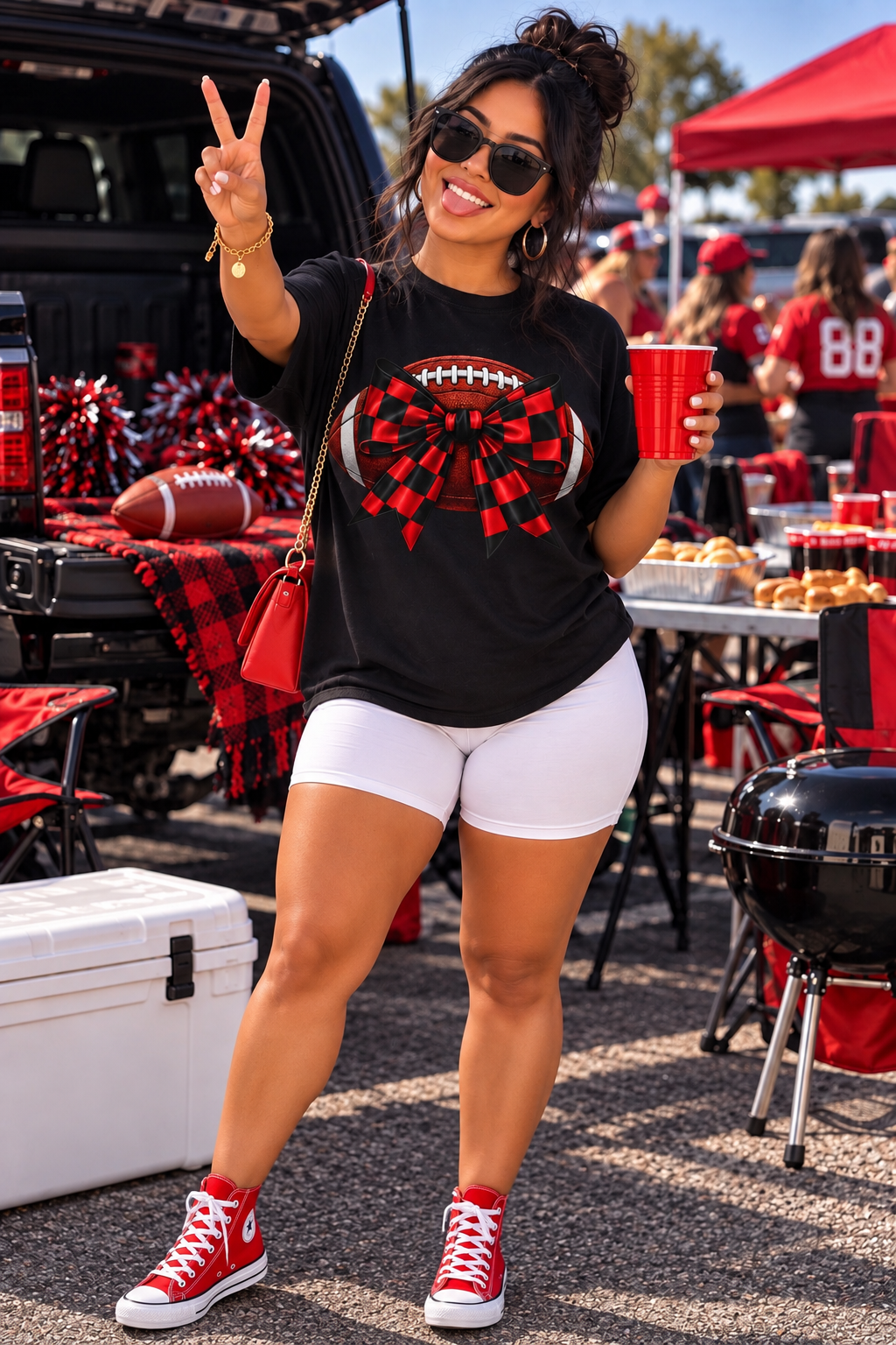 Game Day Football Bow Tee | Red & Black Tailgate Shirt
