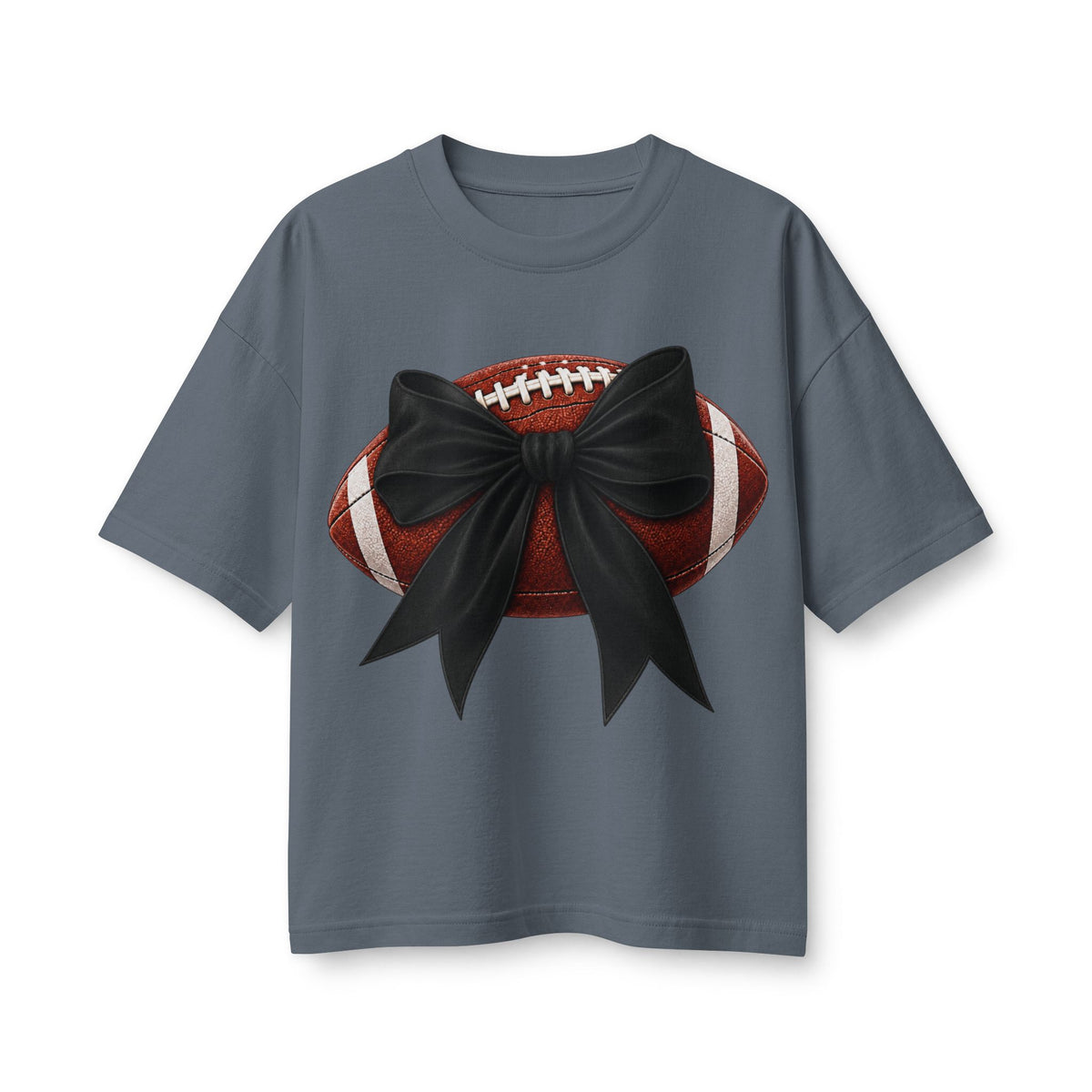 Football Bow Graphic Tee | Game Day Women's Oversized T-Shirt