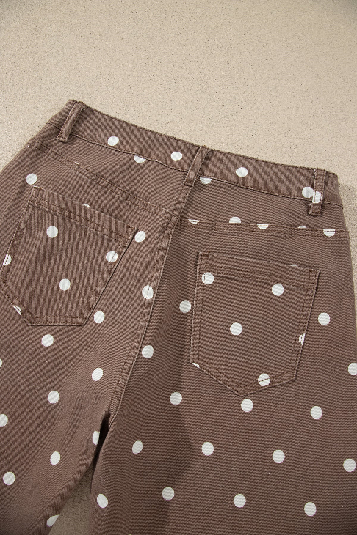 Brown Tailored Seam Polka Dot Print Barrel Casual Jeans