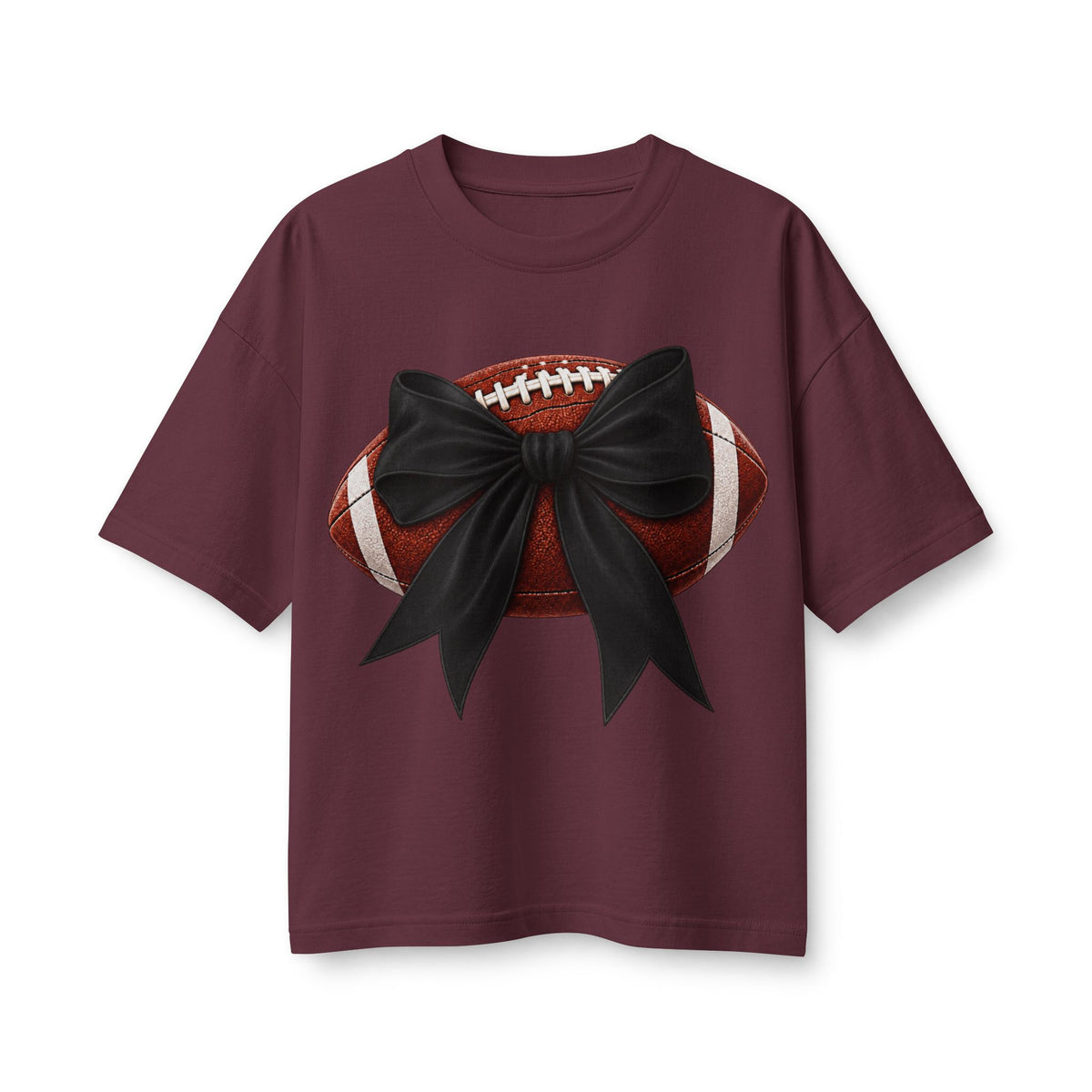 Football Bow Graphic Tee | Game Day Women's Oversized T-Shirt