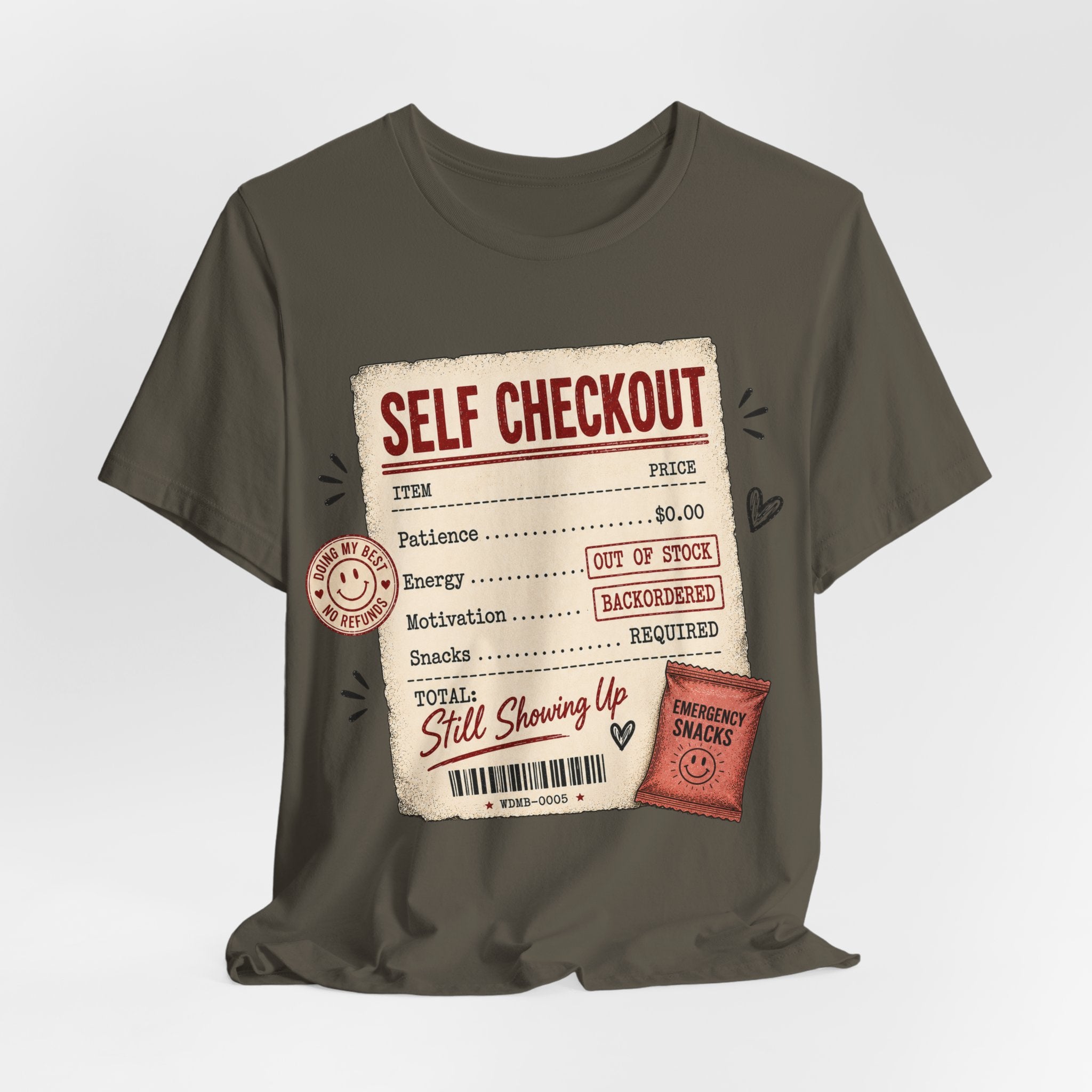 Self Checkout Graphic Tee — Funny Retail Worker Shirt ("Still Showing Up")