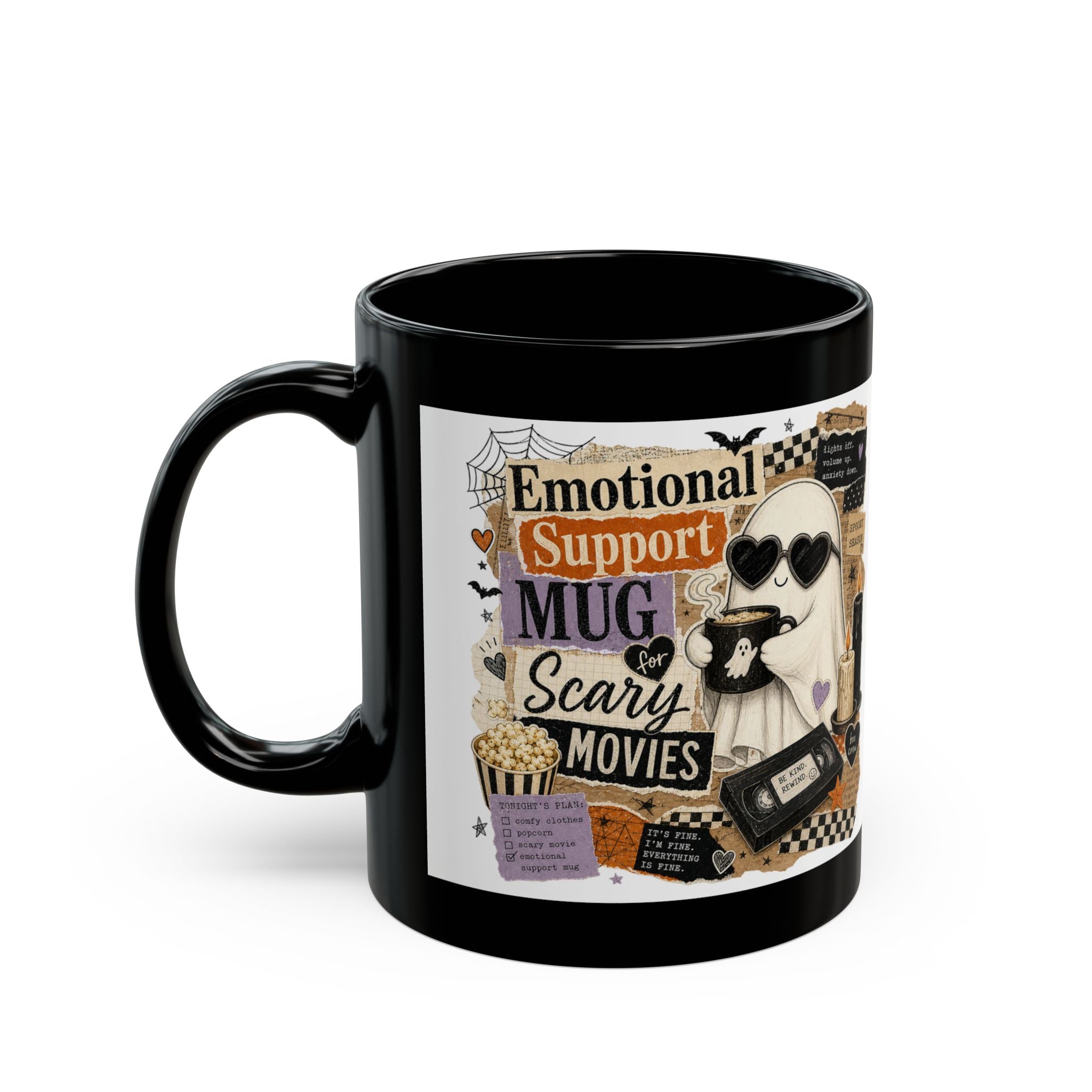 Emotional Support Mug — Cute Ghost & 'Scary Movies' Coffee Cup (11oz/15oz)