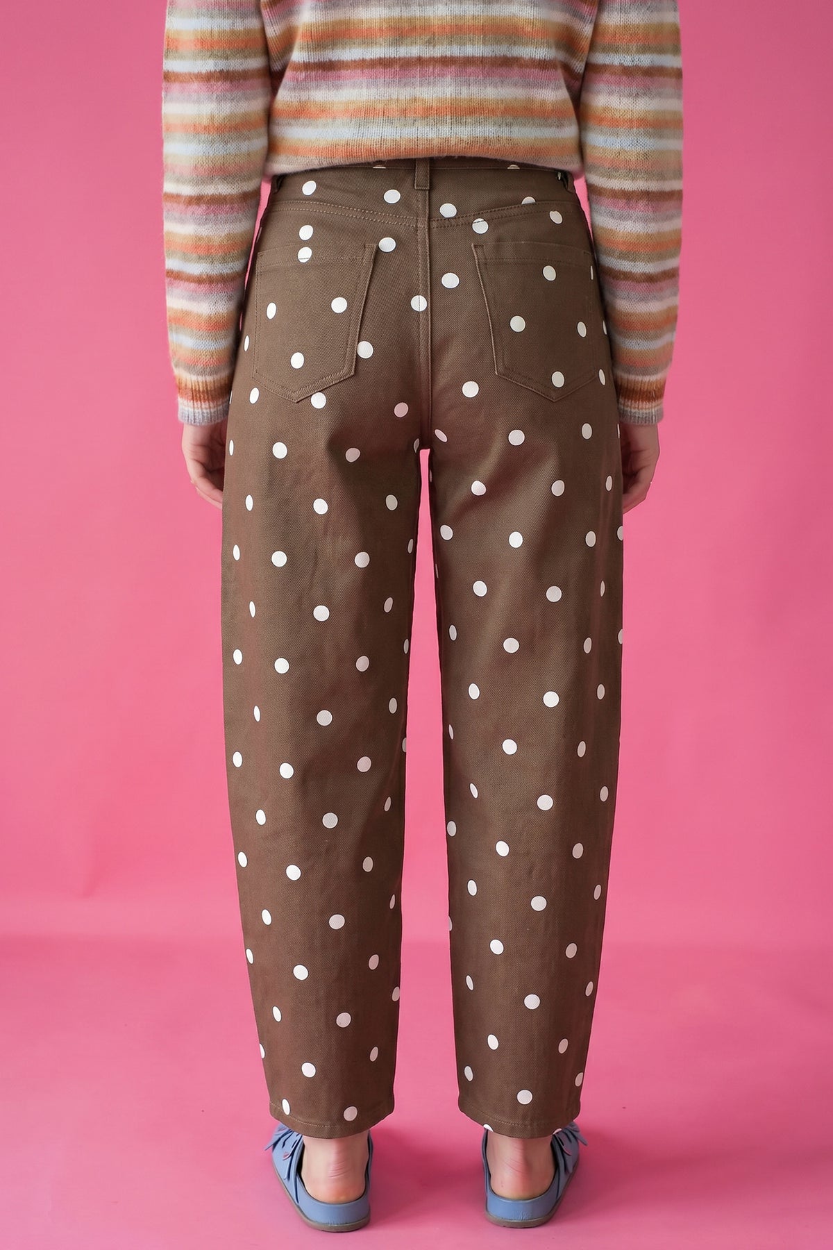 Brown Tailored Seam Polka Dot Print Barrel Casual Jeans